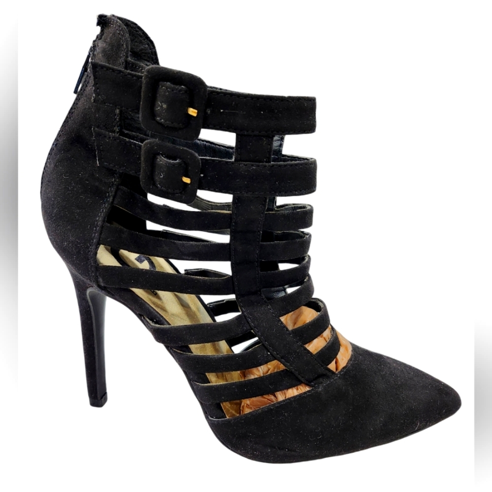 G by Guess Black Suede Caged Bootie with back Ankle Zipper size 8.5